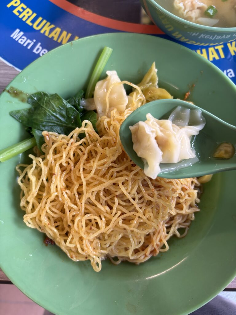 Wanton noodles served at a Singapore hawker centre