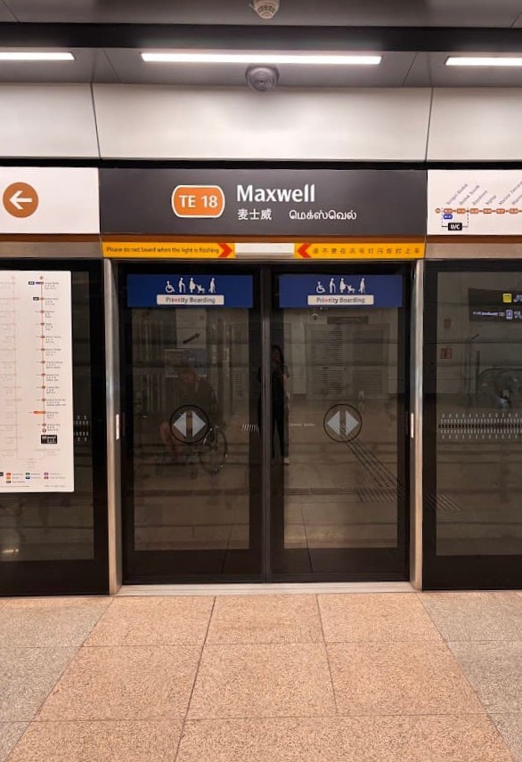 Maxwell MRT station platform with platform screen doors Singapore Thomson-East Coast Line