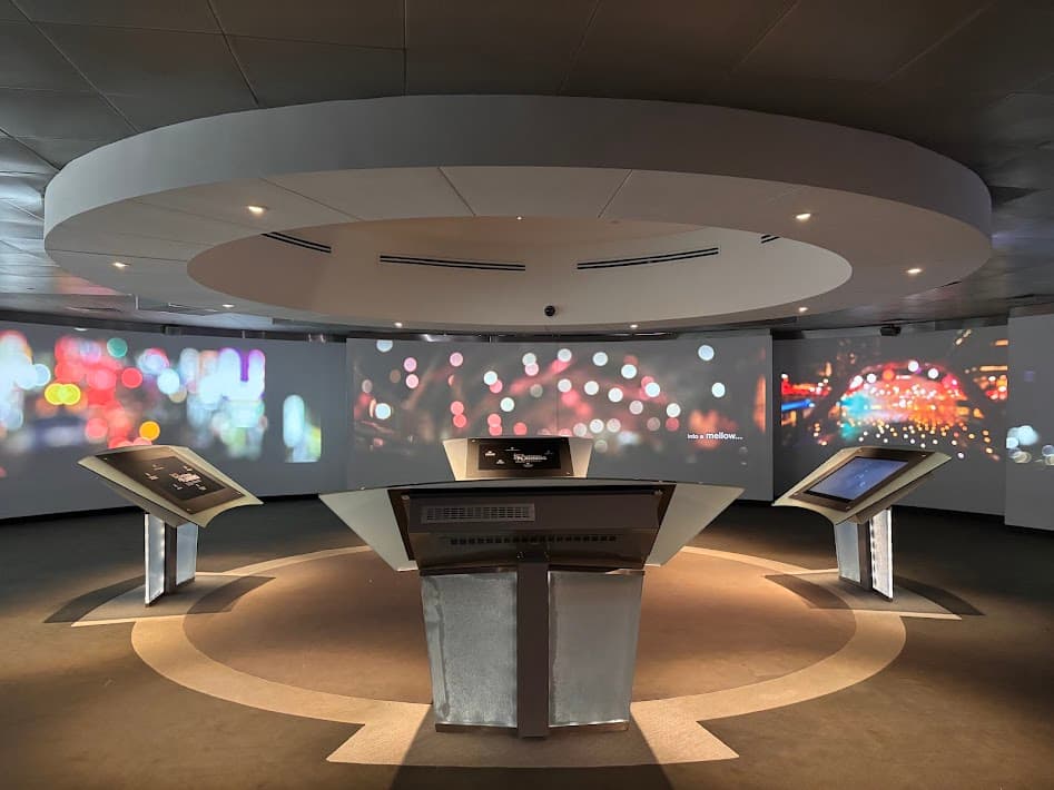 Immersive multimedia theatre room at Singapore City Gallery with panoramic screen displays