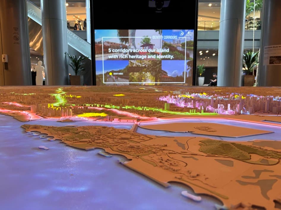Singapore city scale model with light projections at Singapore City Gallery URA Centre